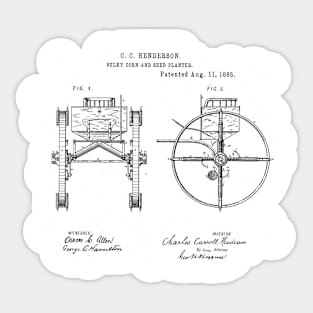 Sulky Corn and Seed Planter Vintage Patent Hand Drawing Sticker